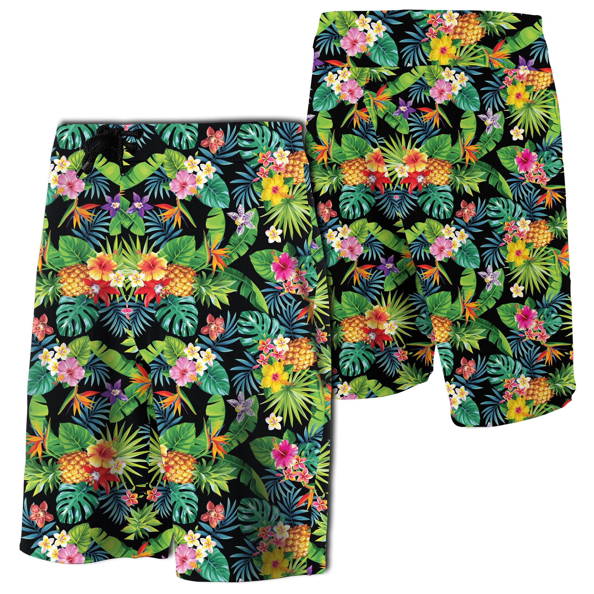 Tropical Pattern With Pineapples, Palm Leaves Board Shorts Men Green - Polynesian Pride