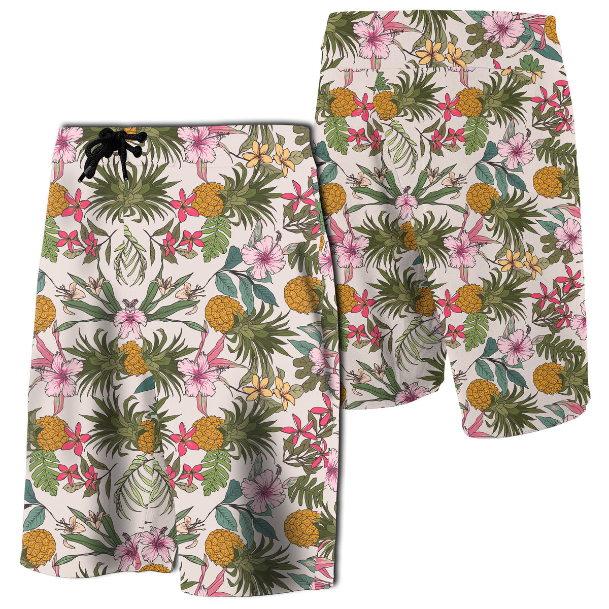 Tropical Pineaapple Board Shorts Men White - Polynesian Pride