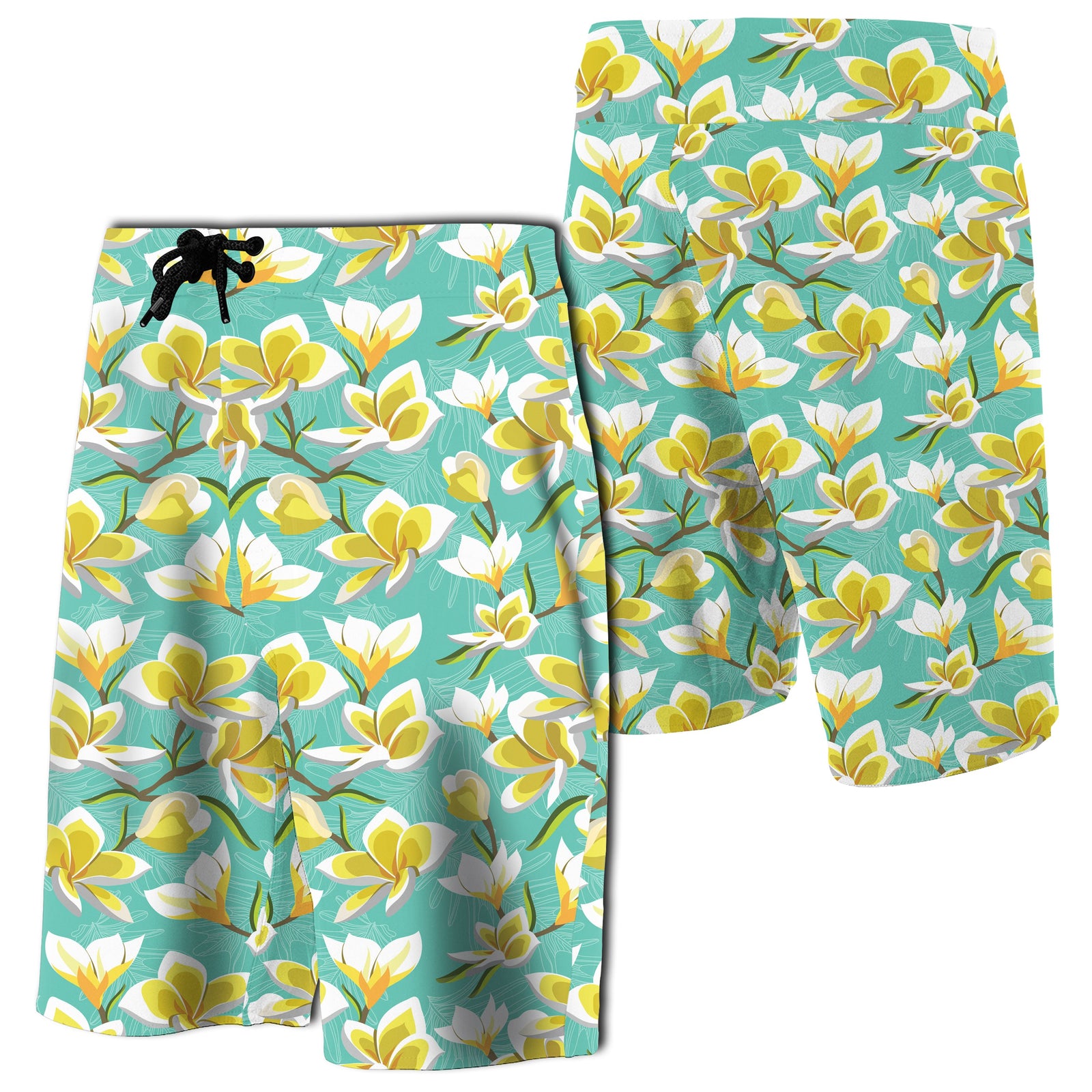 Tropical Plumeria Blue Board Shorts Men Green - Polynesian Pride