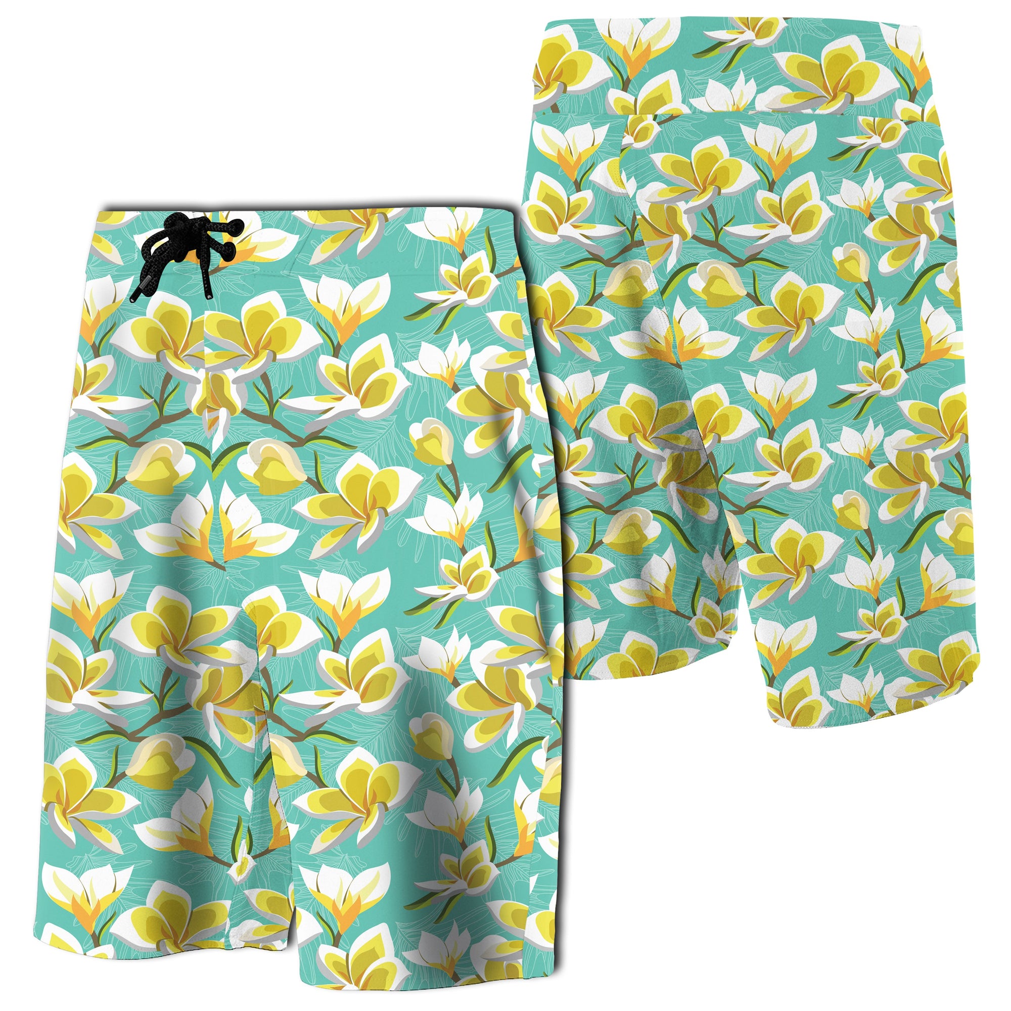 Tropical Plumeria Blue Board Shorts Men Green - Polynesian Pride