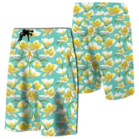 Tropical Plumeria Blue Board Shorts Men Green - Polynesian Pride