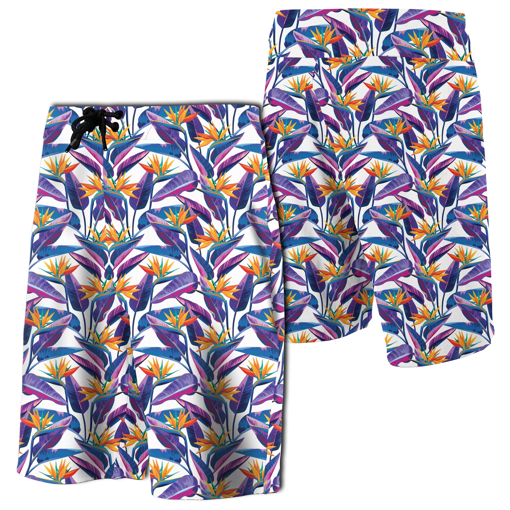 Tropical Strelitzia Board Shorts Men White - Polynesian Pride