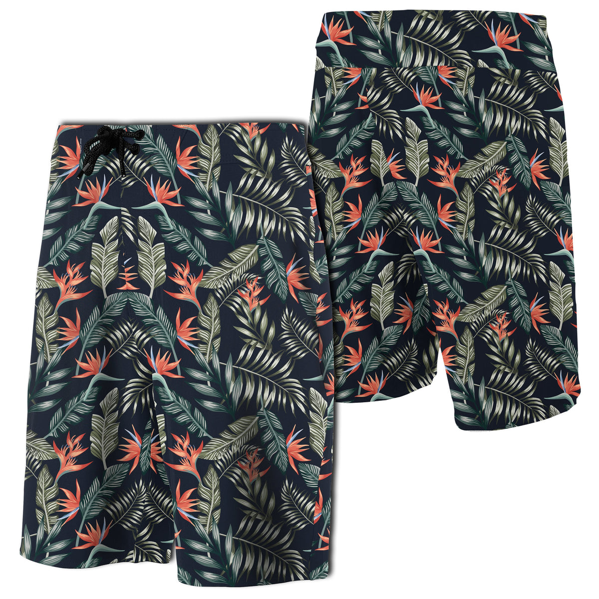 Tropical Strelitzia Black Board Shorts Men Black - Polynesian Pride