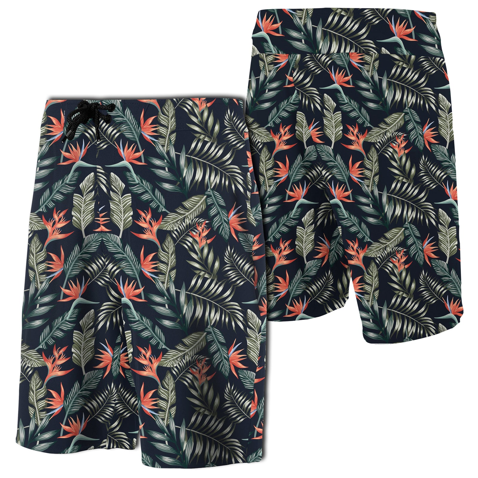 Tropical Strelitzia Black Board Shorts Men Black - Polynesian Pride