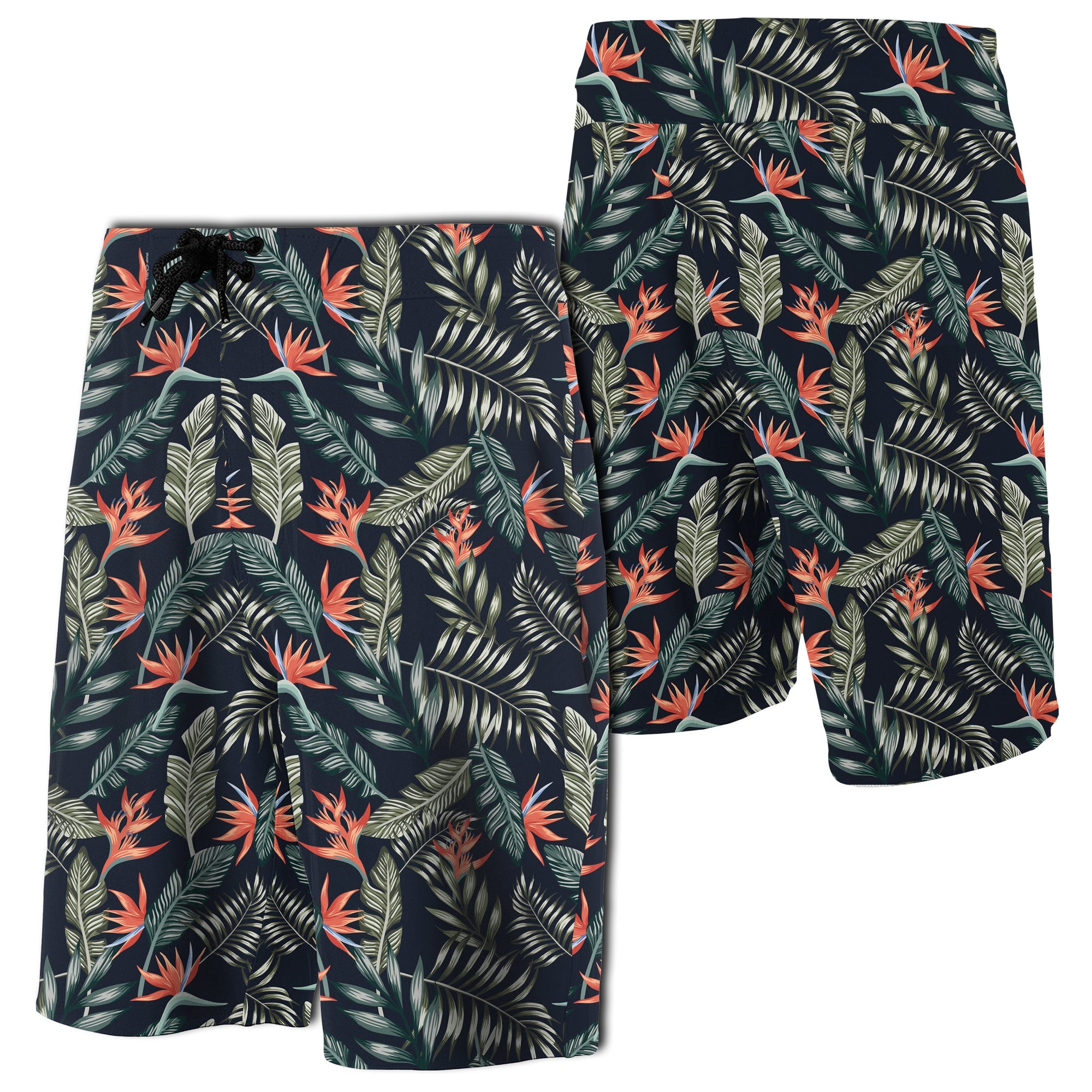 Tropical Strelitzia Black Board Shorts Men Black - Polynesian Pride