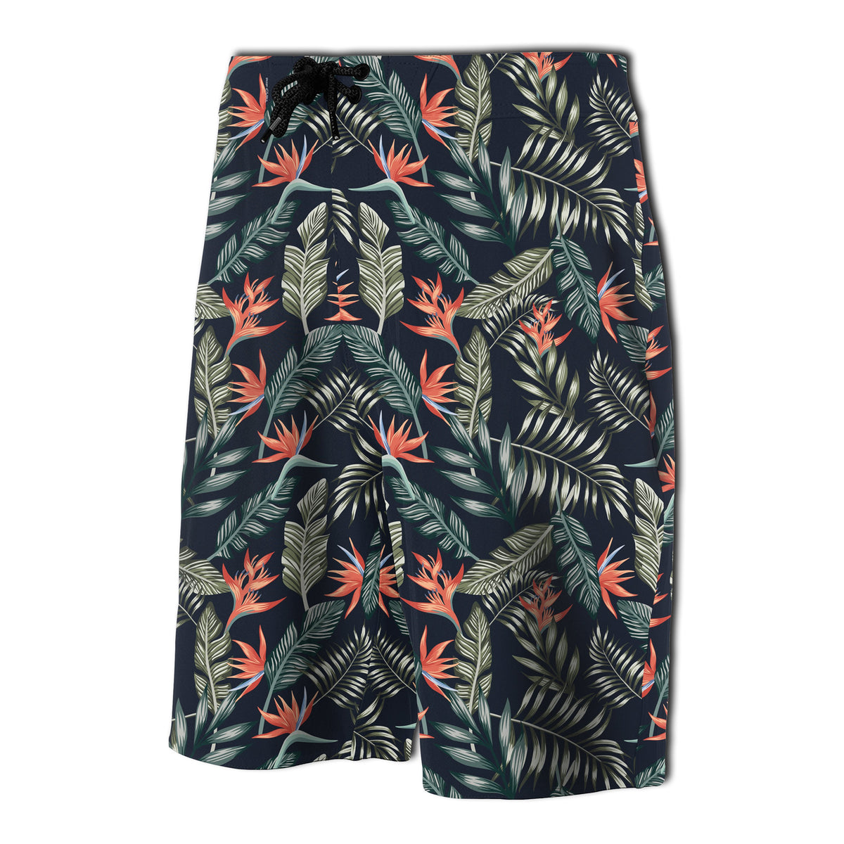 Tropical Strelitzia Black Board Shorts - Polynesian Pride
