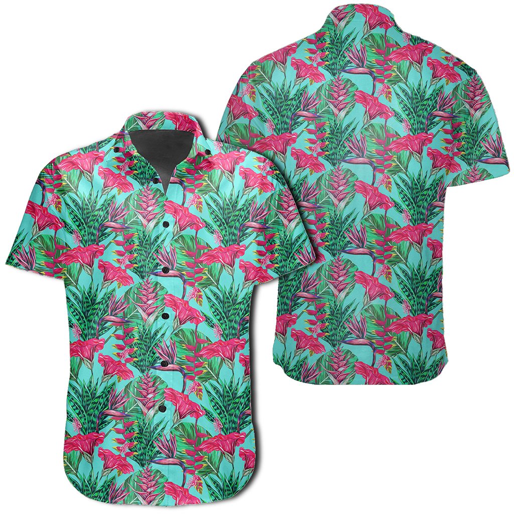 Hawaiian Shirt - Tropical Strelitzia Blue Shirt Unisex Black - Polynesian Pride