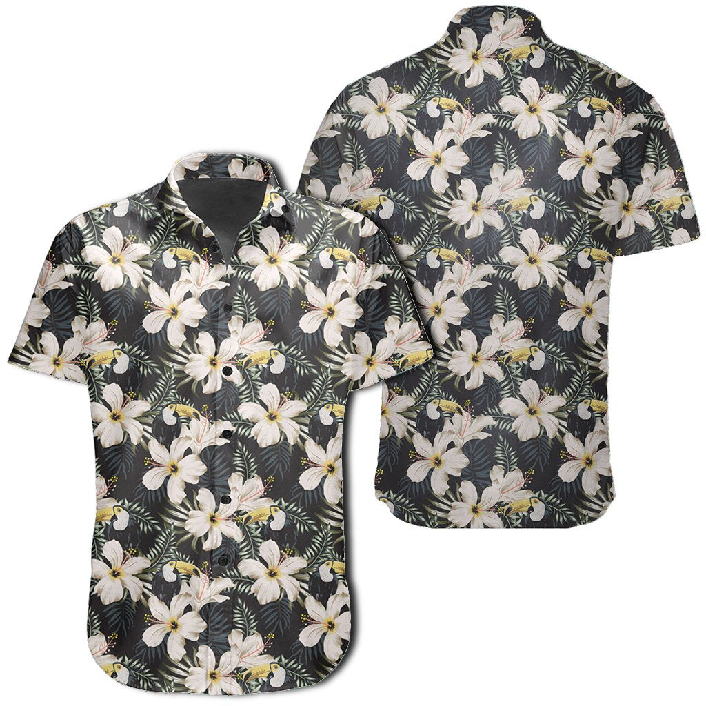 Hawaiian Shirt - Tropical Toucans Hibiscus Palm Leaves Shirt Unisex Black - Polynesian Pride