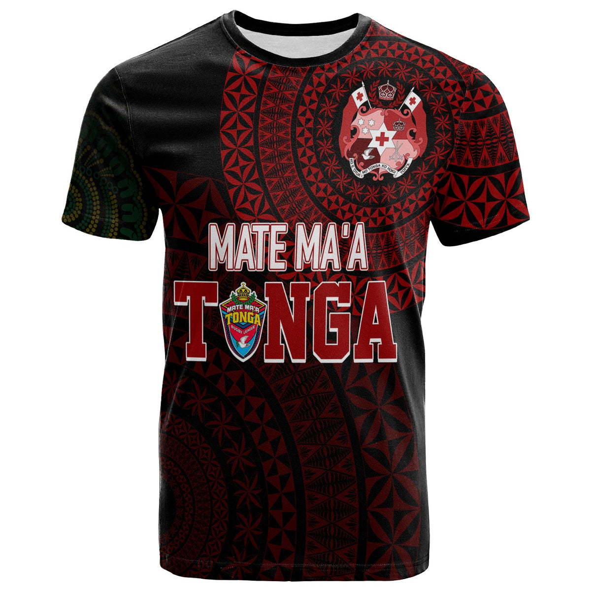 Custom Aussie Wallabies Mix Mate Maa Tonga T Shirt Ver 01 LT7 Black - Polynesian Pride