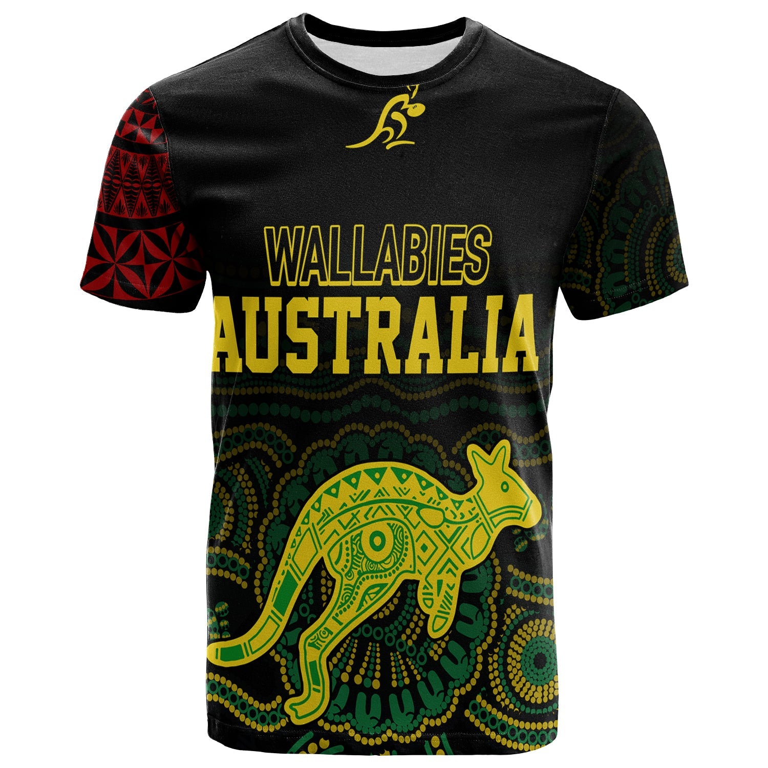 Custom Aussie Wallabies Mix Mate Maa Tonga T Shirt Ver 02 LT7 Black - Polynesian Pride