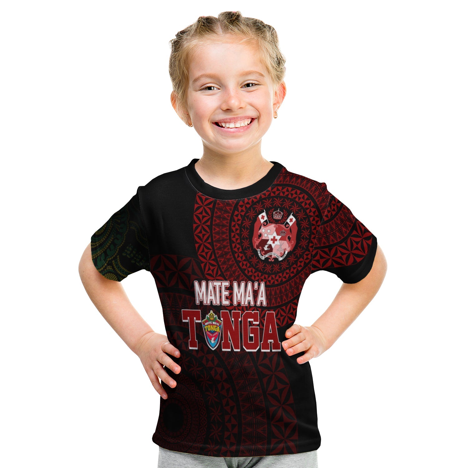 Personalised Aussie Wallabies Mix Mate Maa Tonga T Shirt KID Ver 01 LT7 - Polynesian Pride