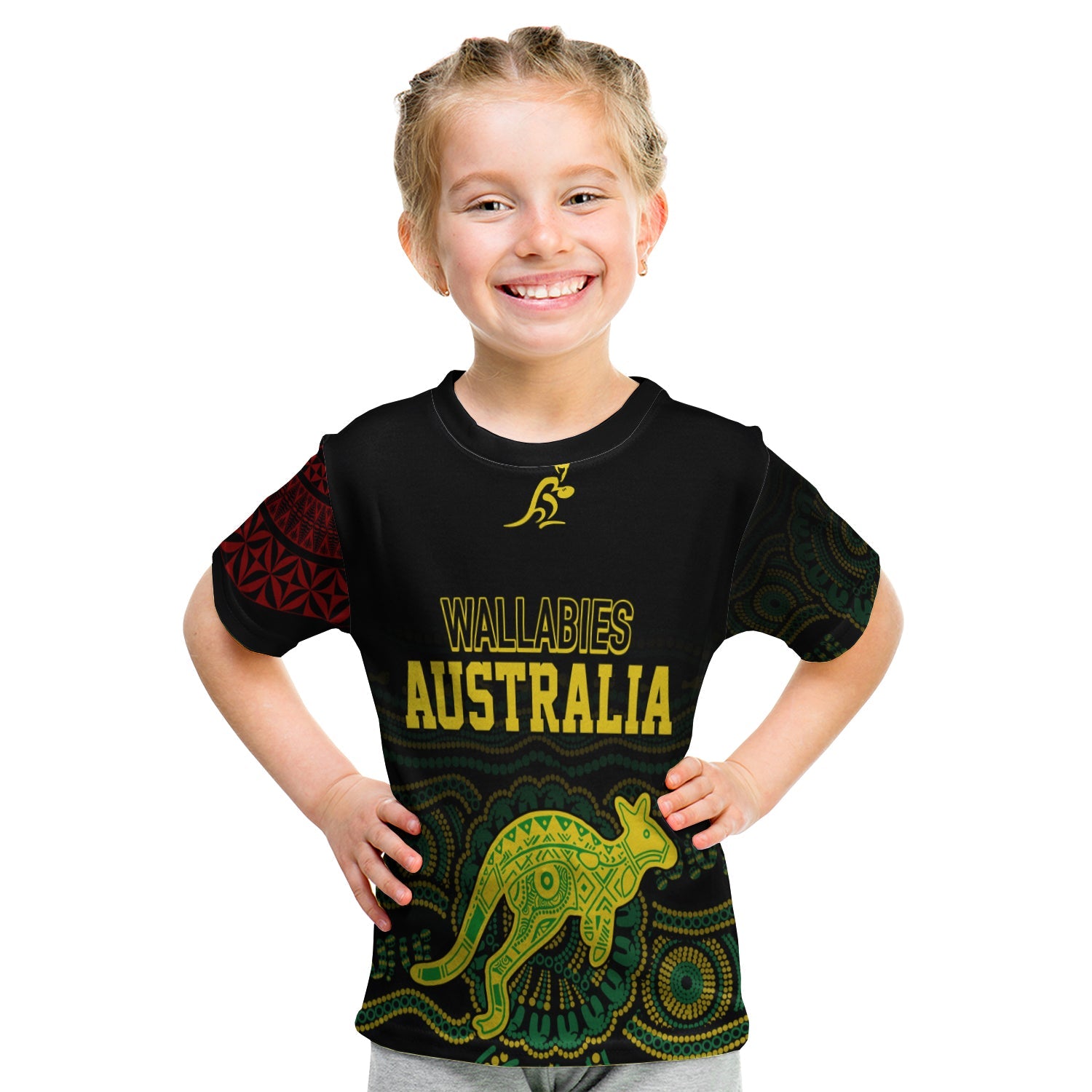 Personalised Aussie Wallabies Mix Mate Maa Tonga T Shirt KID Ver 02 LT7 - Polynesian Pride
