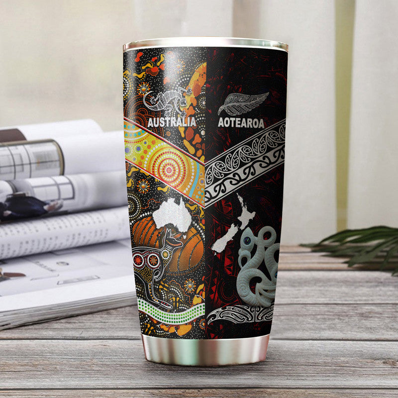 New Zealand Maori Aotearoa And Australia Aboriginal Tumbler Together - Red LT8 Red - Polynesian Pride