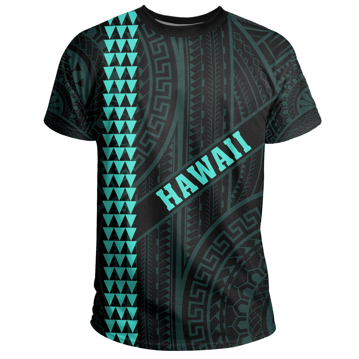 Hawaii Kakau Polynesian Turtle Map T Shirt Ohana Style Turquoise - Polynesian Pride