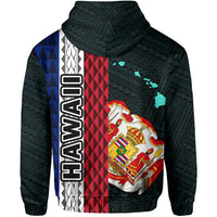 Polynesian Kakau Hawaii Flag Royal Coat of Arms Hawaii Zip Hoodie Turquoise - Polynesian Pride