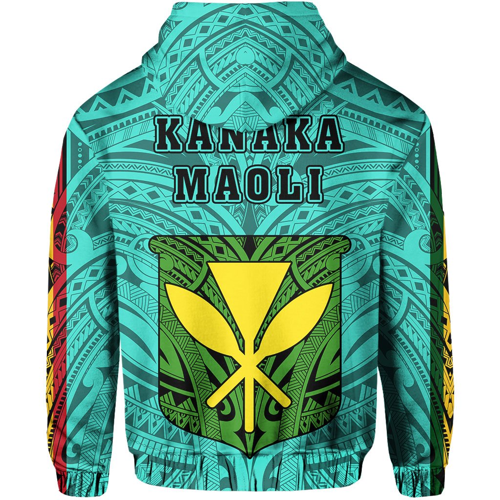 Polynesian Kanaka Flag Kanaka Maoli Hawaii Zip Hoodie Turquoise - Polynesian Pride