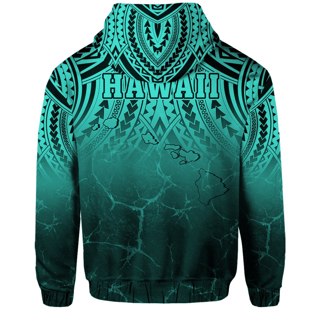 Hawaii Polynesian Kanaka Map Eruption Hoodie Zip Roman Style Turquoise - Polynesian Pride