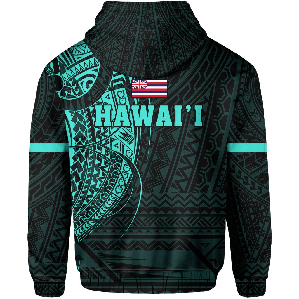 Polynesian Kakau Kanaka Flag of Hawaii Hoodie Turquoise - Polynesian Pride
