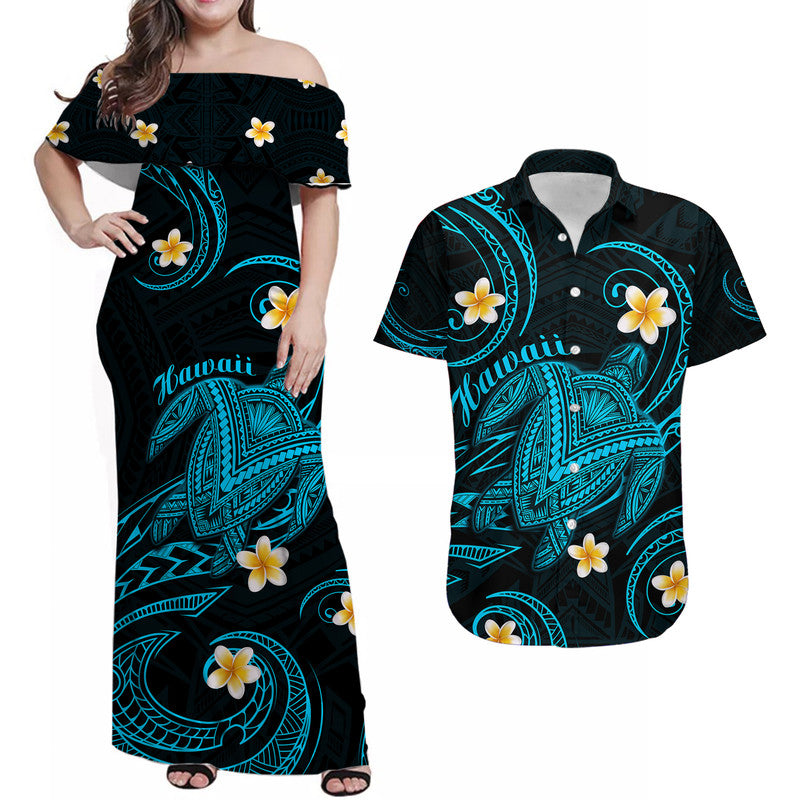 Hawaii Matching Dress and Hawaiian Shirt Hawaii Turtle Plumeria Mixed Polynesian Turquoise Style LT9 Turquoise - Polynesian Pride