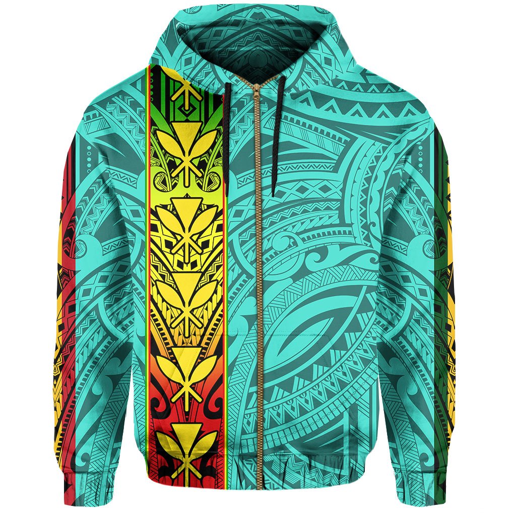 Polynesian Kanaka Flag Kanaka Maoli Hawaii Zip Hoodie Turquoise - Polynesian Pride