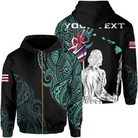 Personalized Hawaii Map Polynesian Warrior Ikaika Hoodie Zip William Style Turquoise Unisex Black - Polynesian Pride