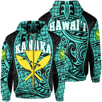 Polynesian Kanaka Maoli Hawaii Zip Hoodie Turquoise Gel Style Unisex Turquoise - Polynesian Pride