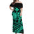 Hawaii Turtle With Hibiscus Tribal Off Shoulder Dress Turquoise - LT12 Long Dress Blue - Polynesian Pride