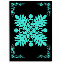 Hawaiian Quilt Maui Plant And Hibiscus Pattern Area Rug - Turquoise Black - AH Turquoise - Polynesian Pride