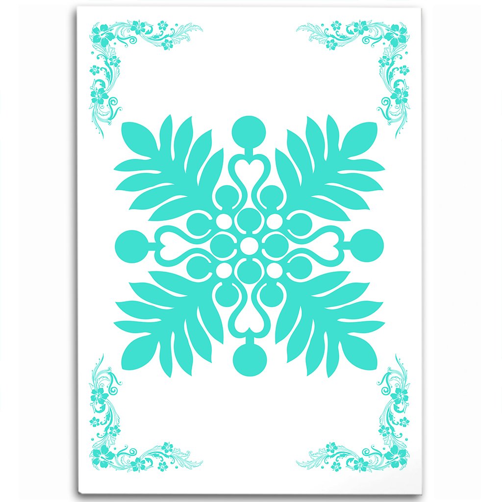 Hawaiian Quilt Maui Plant And Hibiscus Pattern Area Rug - Turquoise White - AH Turquoise - Polynesian Pride