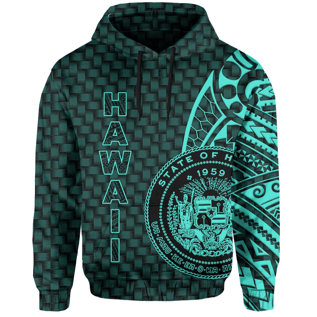 Hawaii Polynesian Hoodie Turquoise Emboss Style - Polynesian Pride