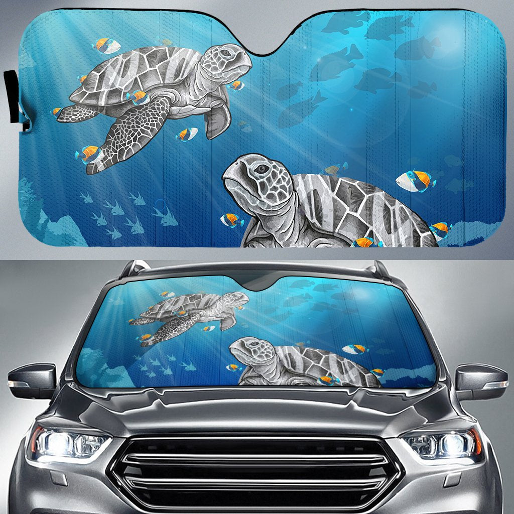 Turtle And Humuhumunukunukuapua'a Car Sun Shade AH Auto Sun Shade Universal Fit White - Polynesian Pride
