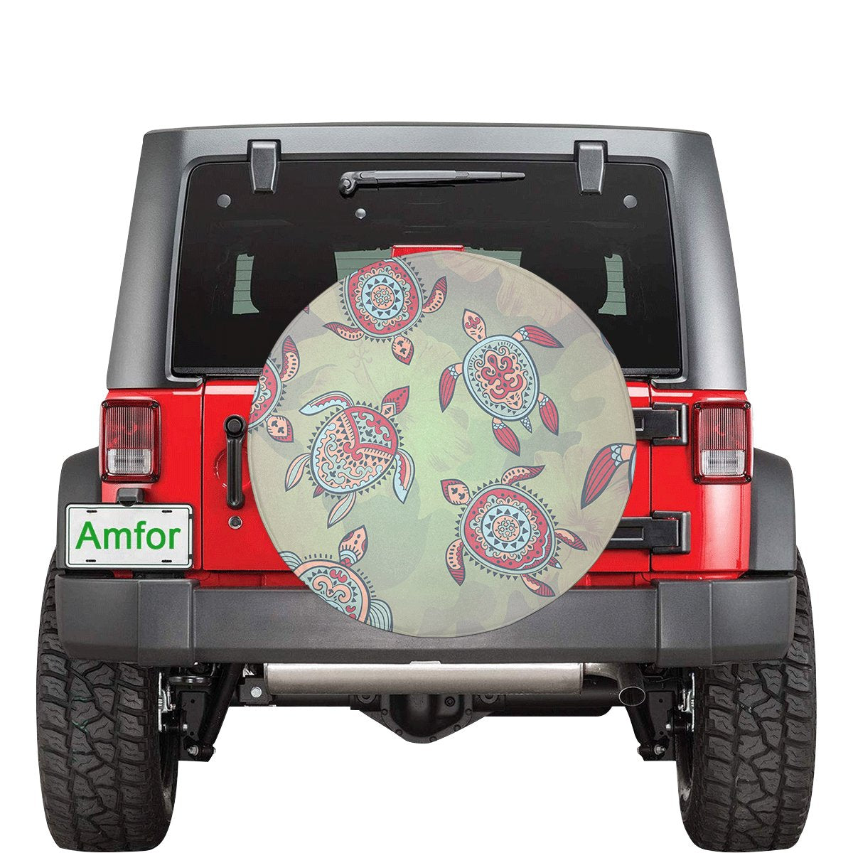 Turtle Colorful Hibiscus Backgorund Spare Tire Cover AH Black - Polynesian Pride