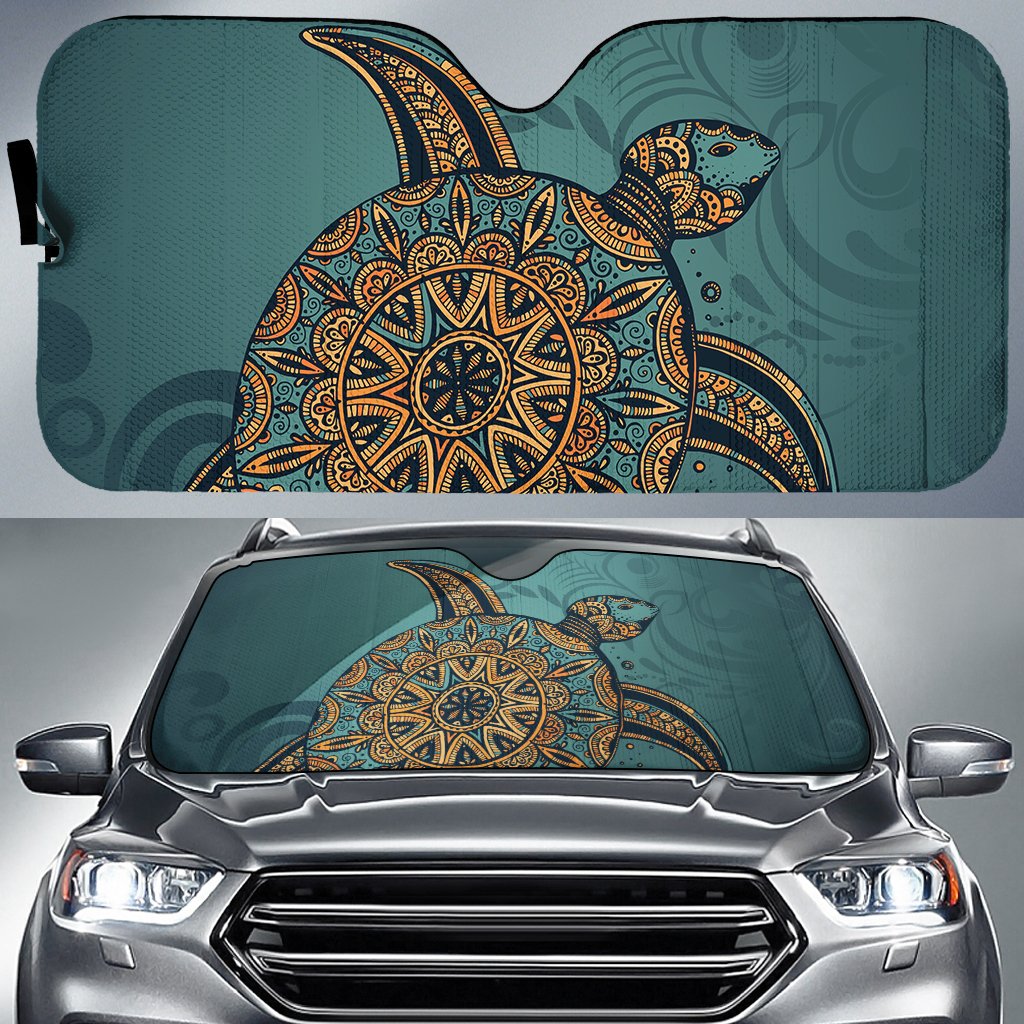Turtle Flower Pattern Culture Car Sun Shade AH Auto Sun Shade Universal Fit White - Polynesian Pride