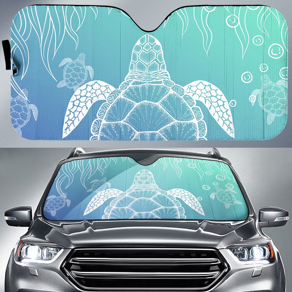 Turtle Gardiant Background Car Sun Shade AH Auto Sun Shade Universal Fit White - Polynesian Pride