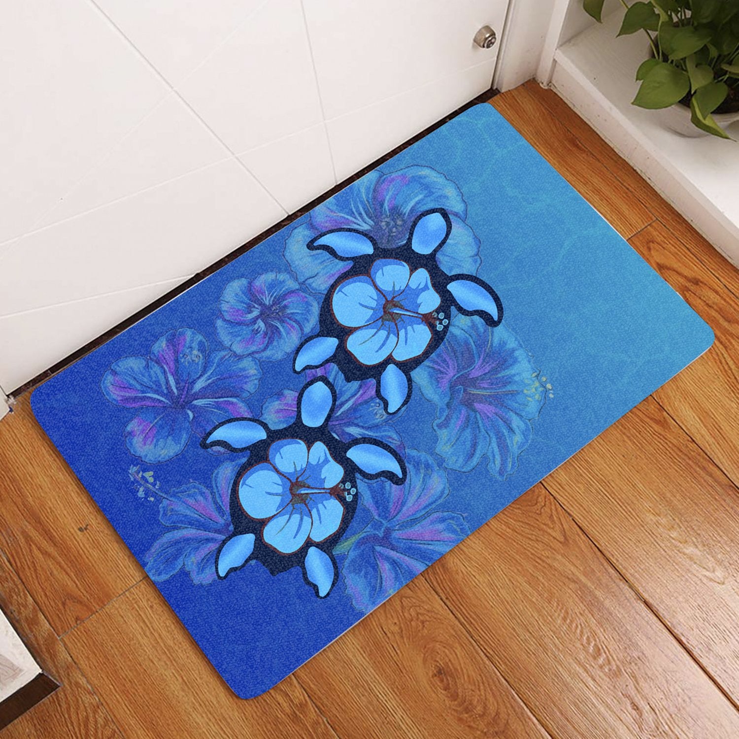 Turtle Hibiscus Ocean Door Mat AH Door Mat Black - Polynesian Pride