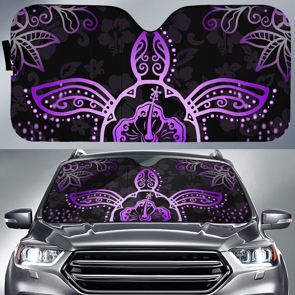 Turtle Hibiscus Violet Car Sun Shade AH Auto Sun Shade Universal Fit White - Polynesian Pride