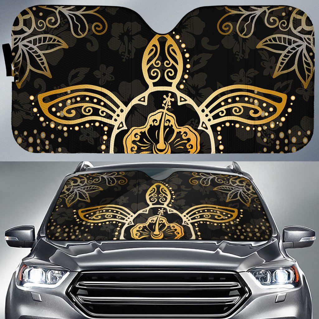 Turtle Hibiscus Yellow Car Sun Shade AH Auto Sun Shade Universal Fit White - Polynesian Pride