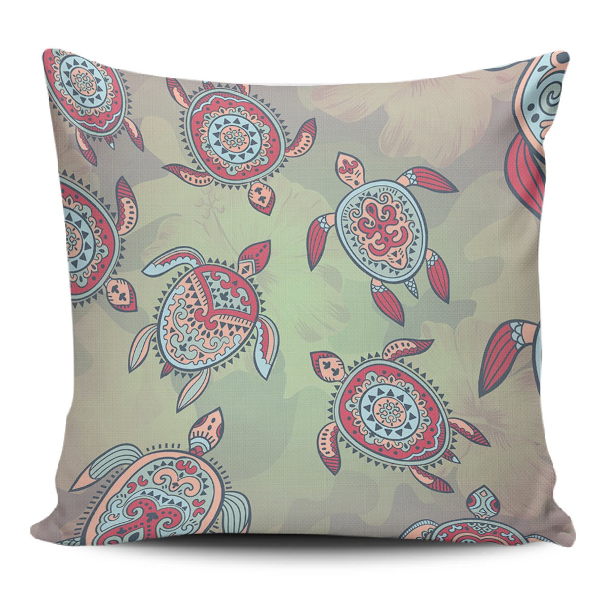 Turtle Colorful Hibiscus Background Pillow Covers One Size Zippered Pillow Case 18"x18"(Twin Sides) Black - Polynesian Pride