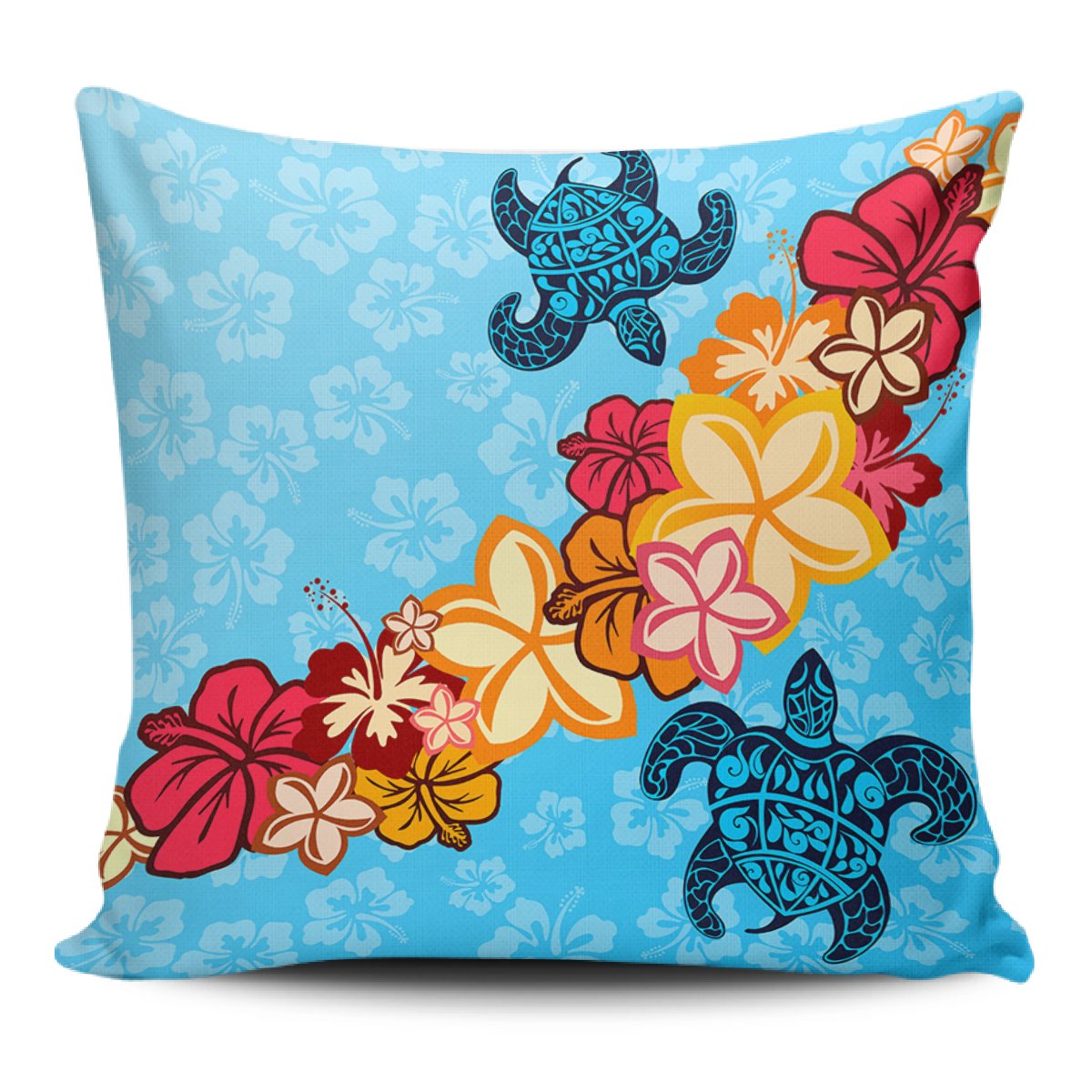 Turtle Flower Dance Pillow Covers One Size Zippered Pillow Case 18"x18"(Twin Sides) Black - Polynesian Pride