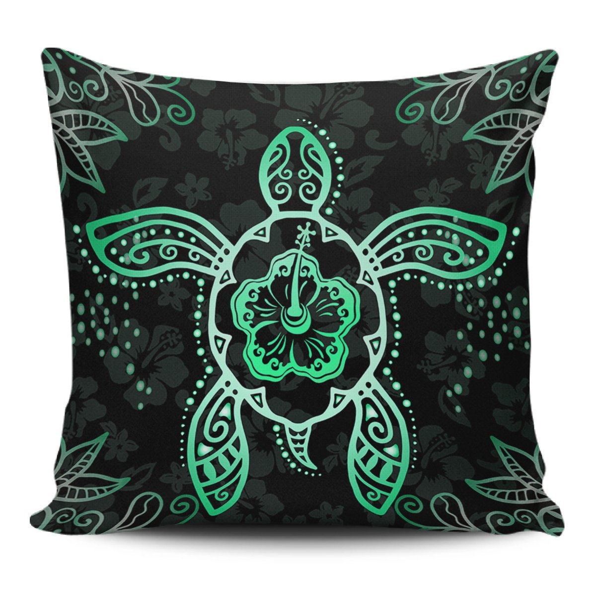 Turtle Hibiscus Green Pillow Covers One Size Zippered Pillow Case 18"x18"(Twin Sides) Black - Polynesian Pride