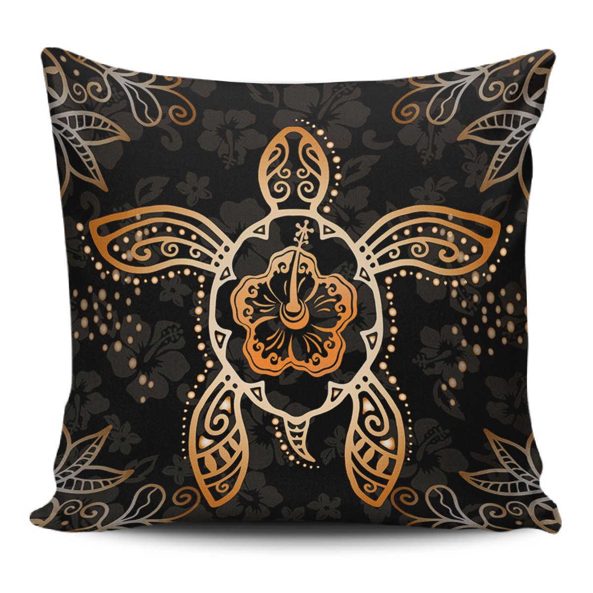Turtle Hibiscus Orange Pillow Covers One Size Zippered Pillow Case 18"x18"(Twin Sides) Black - Polynesian Pride
