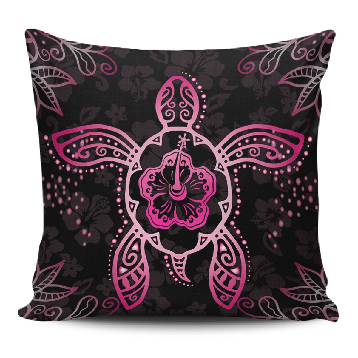 Turtle Hibiscus Pink Pillow Covers One Size Zippered Pillow Case 18"x18"(Twin Sides) Black - Polynesian Pride