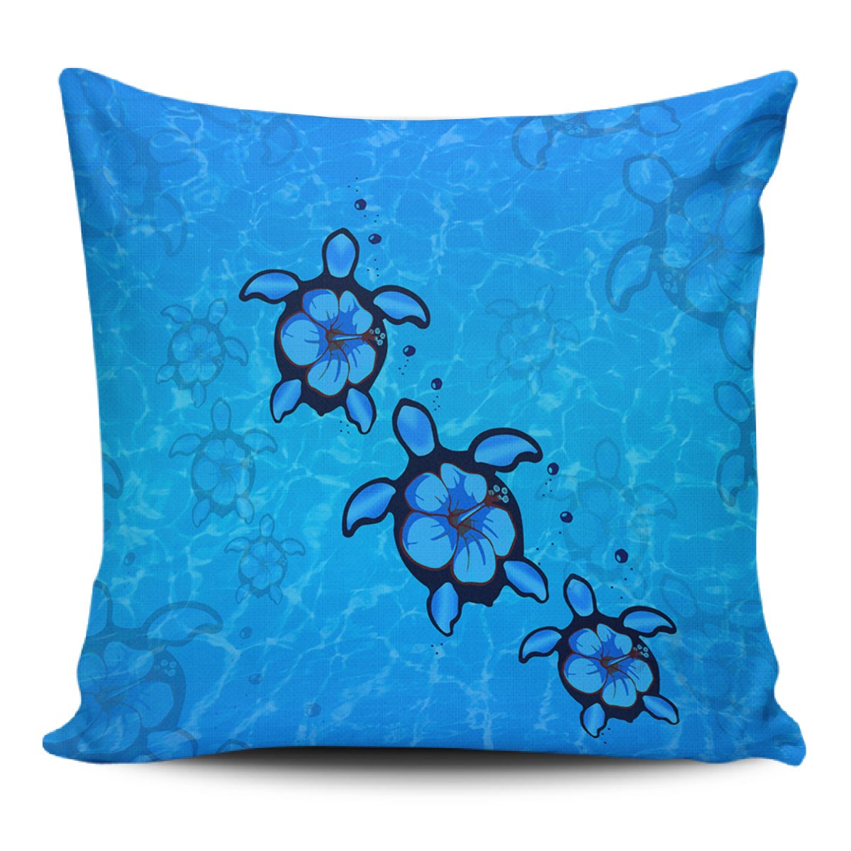 Turtle Hibiscus Swim In Sea Pillow Covers One Size Zippered Pillow Case 18"x18"(Twin Sides) Black - Polynesian Pride