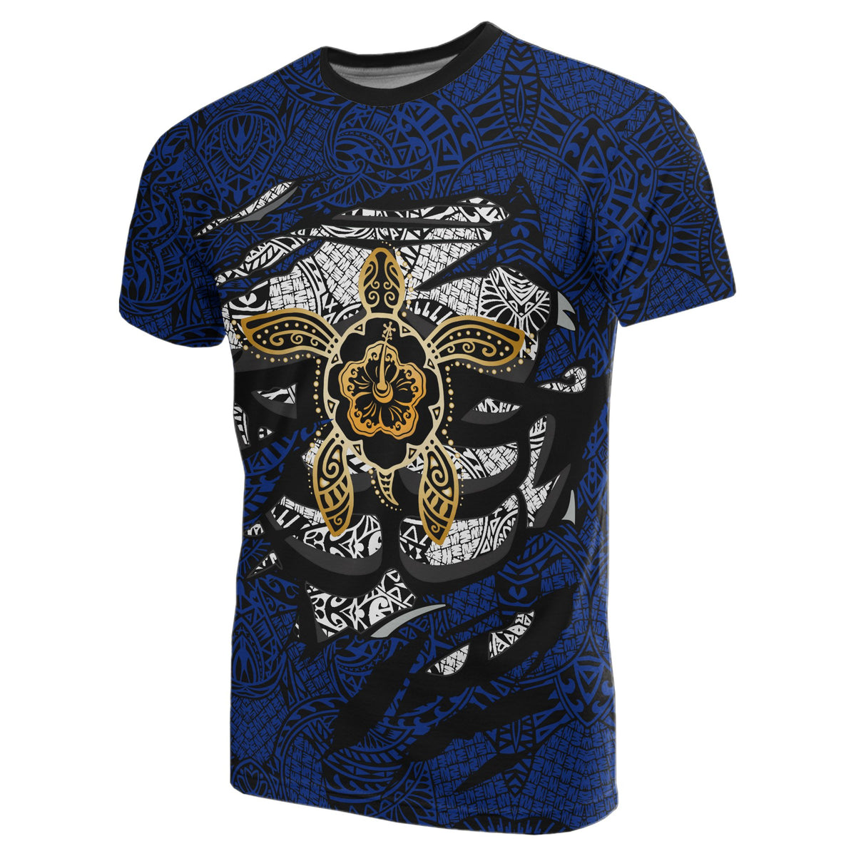Hibiscus Polynesian Blue Hawaii Turtle T Shirt - Polynesian Pride