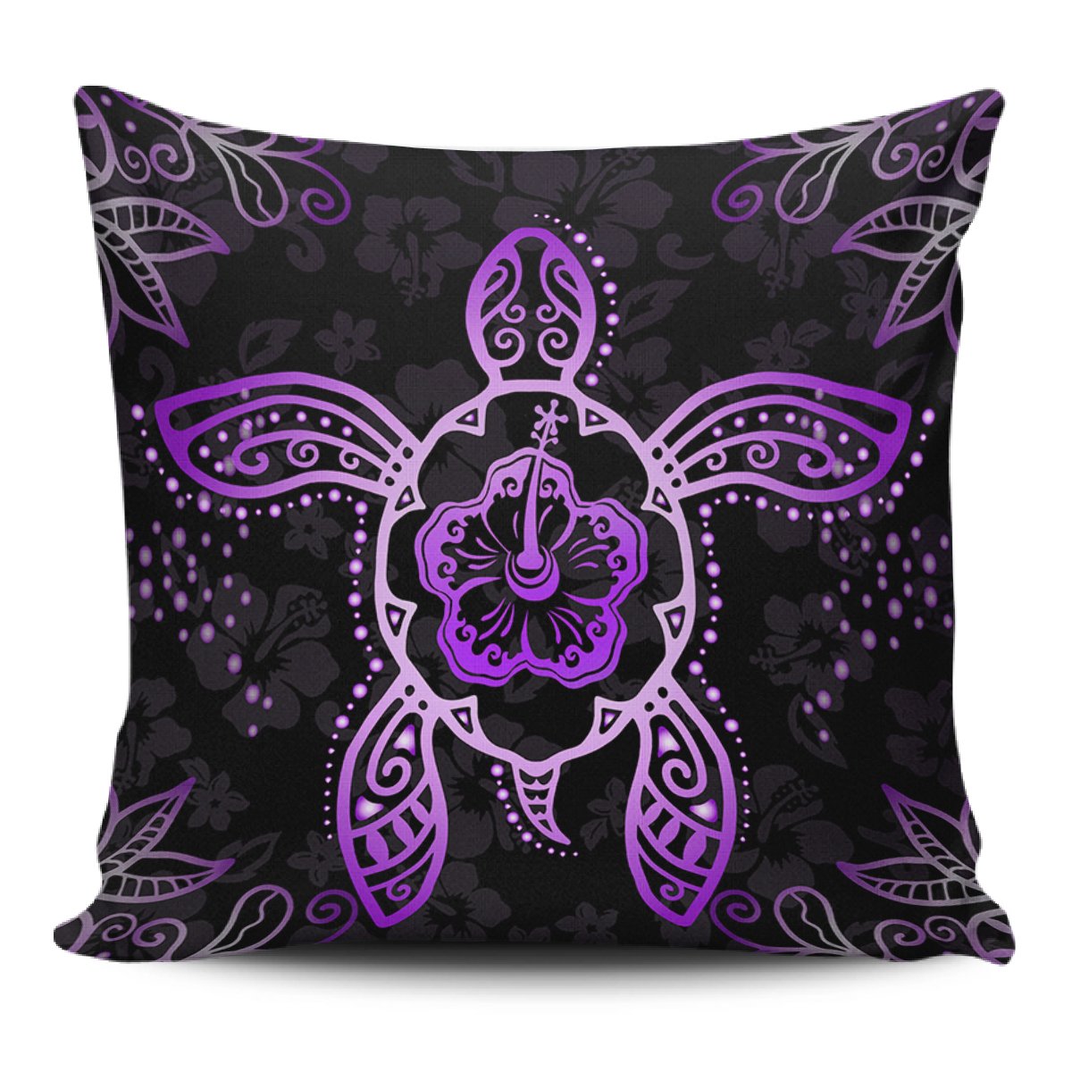 Turtle Hibiscus Violet Pillow Covers One Size Zippered Pillow Case 18"x18"(Twin Sides) Black - Polynesian Pride