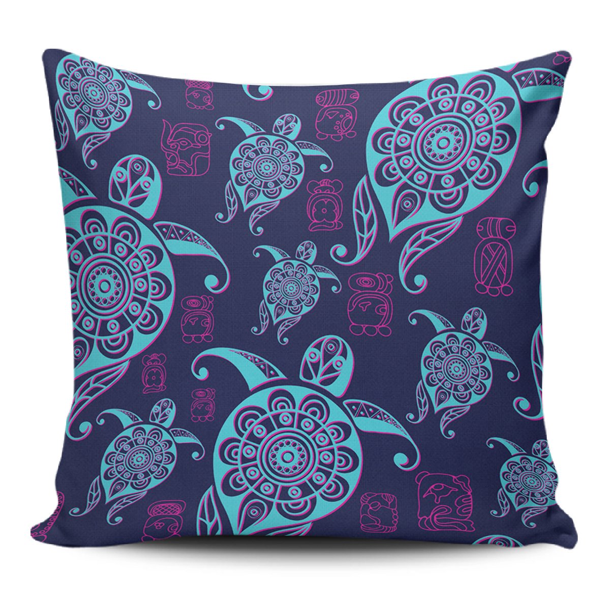 Turtle Neon Pillow Covers One Size Zippered Pillow Case 18"x18"(Twin Sides) Black - Polynesian Pride