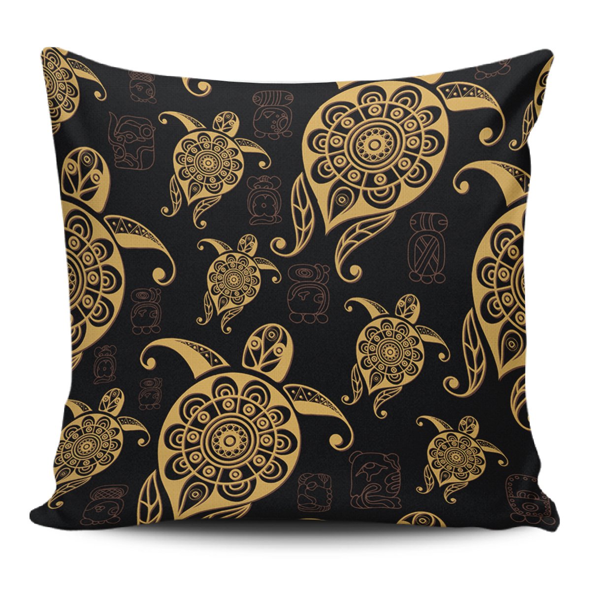 Turtle Pattern Golden Pillow Covers One Size Zippered Pillow Case 18"x18"(Twin Sides) Black - Polynesian Pride