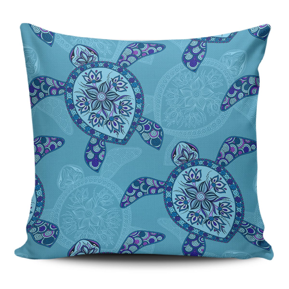 Turtle Plumeria Pillow Covers One Size Zippered Pillow Case 18"x18"(Twin Sides) Black - Polynesian Pride