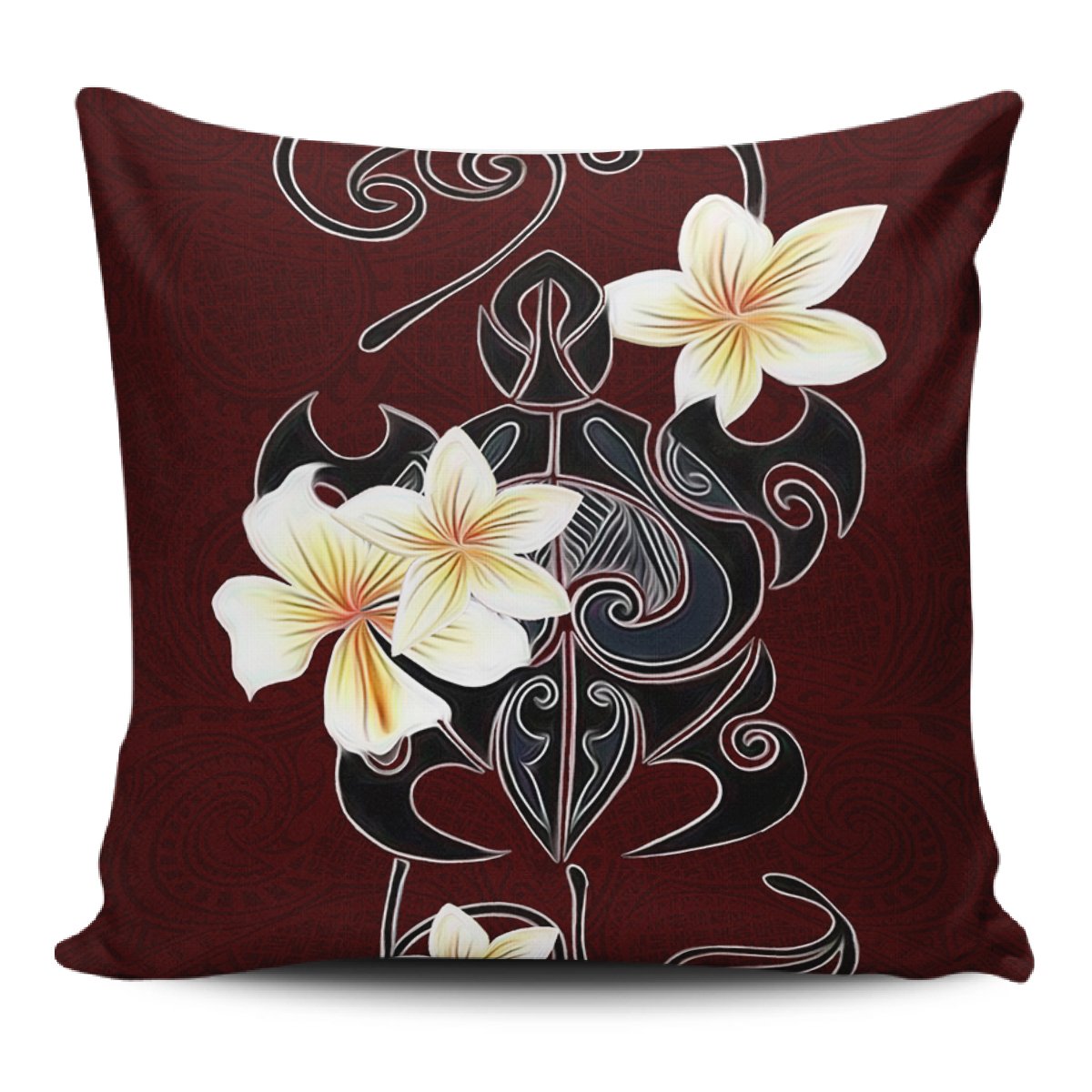 Turtle Poly Tribal Plumeria Red Pillow Covers One Size Zippered Pillow Case 18"x18"(Twin Sides) Black - Polynesian Pride