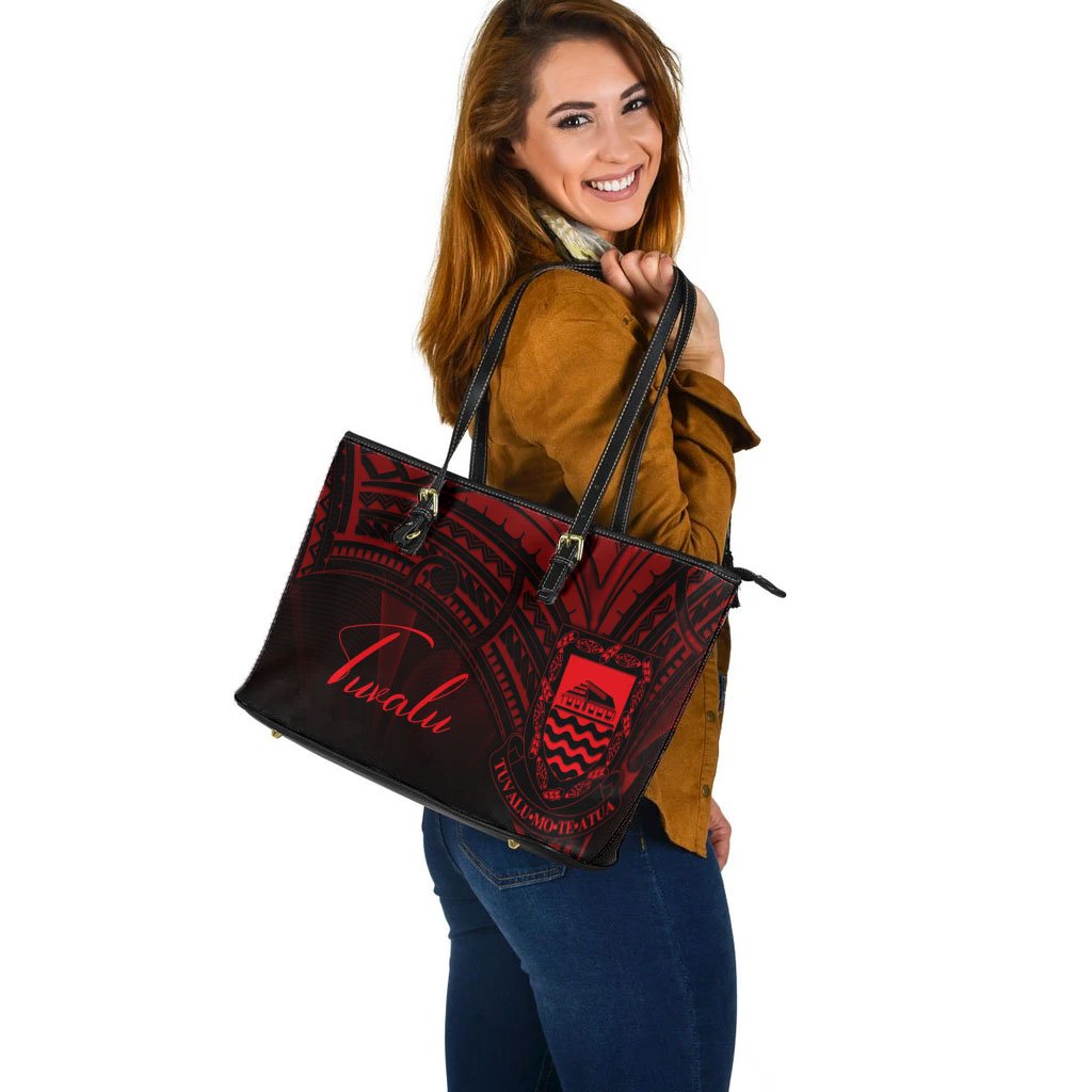 Tuvalu Leather Tote - Red Color Cross Style - Polynesian Pride